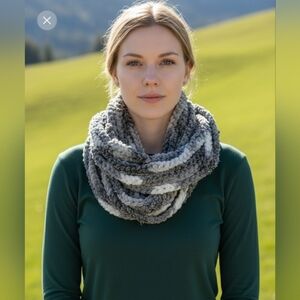 Handmade Knitted Scarf, One Size, Black/Gray/White